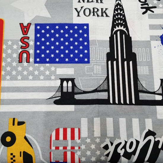 Canvas Love New York fabric - Canvas fabric ideal for decoration and accessories such as cushions, with themed drawings of the city of New York. Several very characteristic drawings of this great city of the United States appear, such as the Empire State 