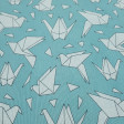 Canvas Origami Birds fabric - Decorative canvas fabric with drawings of birds in the shape of origami on a turquoise background. The fabric is 280cm wide and its composition is 50% cotton - 50% polyester.