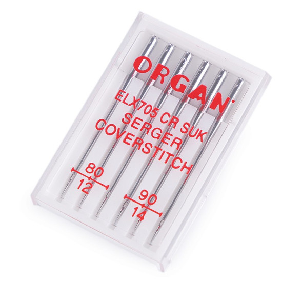 Agujas Coser Overlock 80-90 Organ - Surtido de 6 agujas de coser de la marca japonesa Organ Needle, para usar exclusivamente en máquina de coser remalladora (overlock) y/o recubridora (coverlock). Estas agujas solo admiten el sistema ELX705