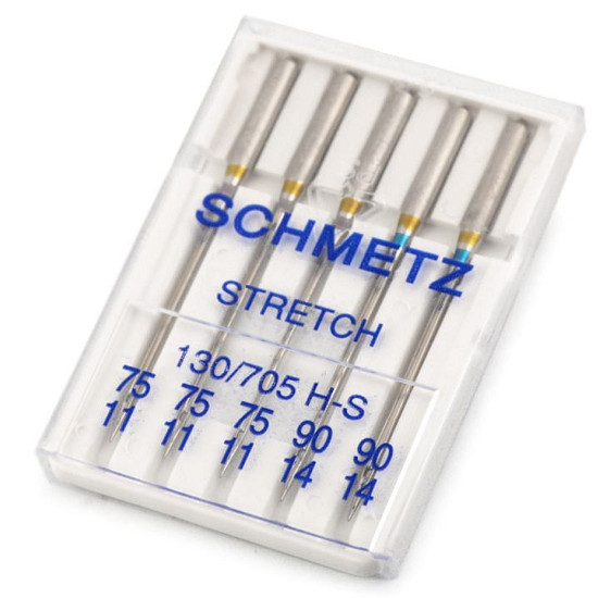 Agujas Coser Stretch 75-90 Schmetz - Surtido de 5 agujas de coser a máquina de la marca alemana Schmetz, perfectas para coser telas elásticas como por ejemplo: punto camiseta, sudadera, lycra, telas que lleven elastano, spandex... Las aguj