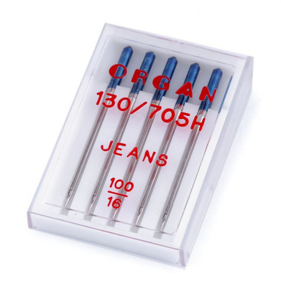 Jeans Organ Machine Needles - Sewing needles for jeans or denim fabric from the Japanese brand Organ Needles. These needles have a sharp point to facilitate penetration into the fabric. Organ Needles sewing needles can be used on the vast majorit
