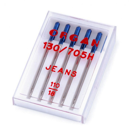 Jeans Organ Machine Needles - Sewing needles for jeans or denim fabric from the Japanese brand Organ Needles. These needles have a sharp point to facilitate penetration into the fabric. Organ Needles sewing needles can be used on the vast majorit