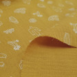 Double Gauze Cactus Ocher fabric - Double gauze or muslin fabric with drawings of various types of cactus in white strokes on an ocher background. The fabric is 130cm wide and its composition is 100% cotton.