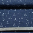 Tela Doble Gasa Tipis Plumas - Tela de doble gasa o muselina con dibujos de tiendas de campaña o tipis y plumas sobre un fondo de color azul oscuro. La tela mide 135cm de ancho y su composición 100% algodón.