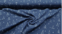 Tela Doble Gasa Tipis Plumas - Tela de doble gasa o muselina con dibujos de tiendas de campaña o tipis y plumas sobre un fondo de color azul oscuro. La tela mide 135cm de ancho y su composición 100% algodón.