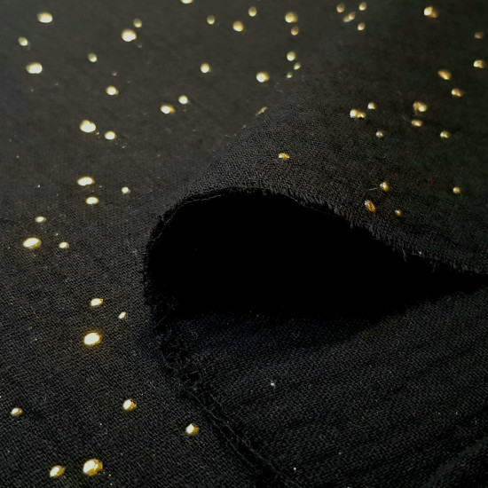 Doble Gasa Puntitos Foil - Tela de doble gasa algodón con puntitos foil dorados en varios tamaños sobre la base de la tela que la hace una preciosa tela para confeccionar vestidos, confecciones infantiles, complementos, decoraciones.