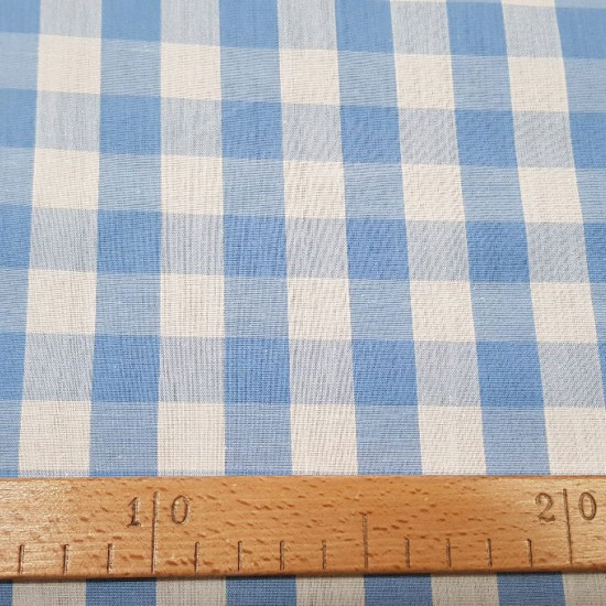 OUTLET Gingham Fabric fabric - Gingham fabric with squares in light blue and white. The fabric is 80cm wide and its composition is cotton and polyester blend. Cheap Fabric Outlet Clearance