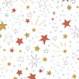 Algodón Estrellas Magus - Tela de popelín algodón orgánico con dibujos de estrellas de colores, que forman parte de la colección Magus. La tela mide 150cm de ancho y su composición 100% algodón.