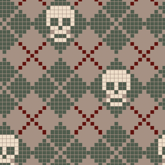 Coral Fleece Skulls Geometric fabric - Coral fleece fabric with a skull print on a geometric checkered and striped pattern. Perfect for making a blanket! The fabric is 150cm wide and 100% polyester.