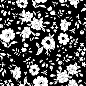 Cotton Wildflowers White Black