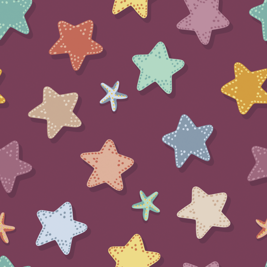 Tela Punto Camiseta Estrellas de Mar Detalle de tela de punto camiseta con dibujos de estrellas de mar de colores