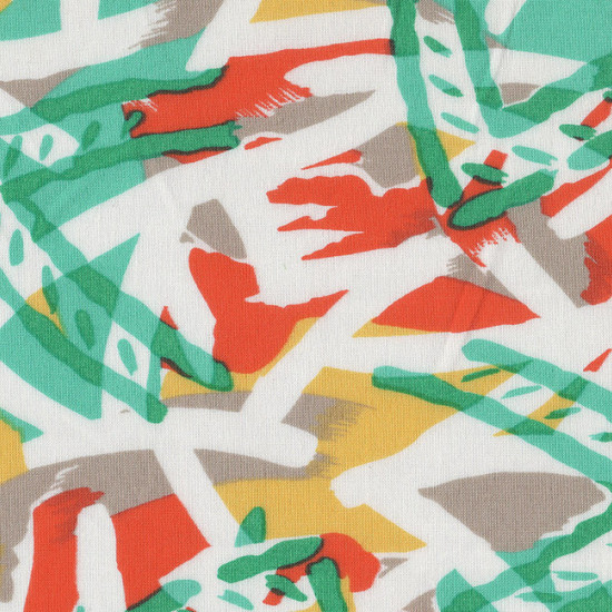 Viscose Traces Kenia 2909-2 fabric - Viscose fabric printed with line drawings in cheerful colours, such as green, orange, grey, yellow... The composition of the fabric is 100% fiber and the width is simple (between 70-90cm)