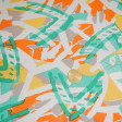 Viscose Traces Kenia 2909-2 fabric - Viscose fabric printed with line drawings in cheerful colours, such as green, orange, grey, yellow... The composition of the fabric is 100% fiber and the width is simple (between 70-90cm)