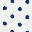 OUTLET Crepe Navy Blue Polka Dot White Background fabric - Crepe fabric printed with navy blue polka dots on a white background. The fabric measures between 70-90cm wide and its composition is 100% polyester.