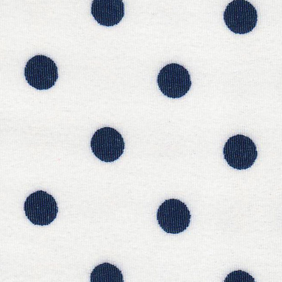 OUTLET Crepe Navy Blue Polka Dot White Background fabric - Crepe fabric printed with navy blue polka dots on a white background. The fabric measures between 70-90cm wide and its composition is 100% polyester.