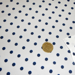 OUTLET Crepe Navy Blue Polka Dot White Background