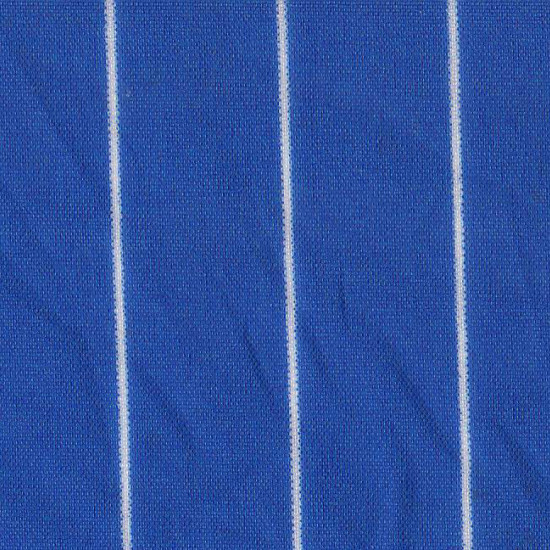 Tela OUTLET Crespón Rayas Finas - Tejido de Crespón estampado con rayas finas blancas sobre fondo azul.