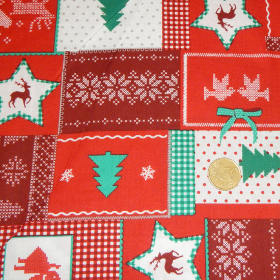 Tela Algodón Navidad Patchwork Rojo - Tejido Patchwork 100% Algodón Dibujos de navidad donde predomina el color rojo.