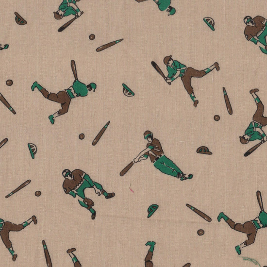 OUTLET Baseball Beige Poplin fabric - Poplin fabric printed with drawings of baseball players on a beige background The fabric is 80cm wide and its composition 67% Polyester - 33% Cotton Fabric cheap clearance sale
