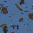 Tela OUTLET Popelín Militar - Tejido de Popelín estampado con dibujos militares sobre fondo azul La tela mide 80cm de ancho y su composición 67% Poliester - 33% Algodón Tela barata liquidación outlet