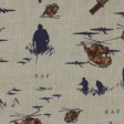 OUTLET Polycotton Military Blue Beige fabric - Polycotton fabric printed with blue military drawings on a beige background