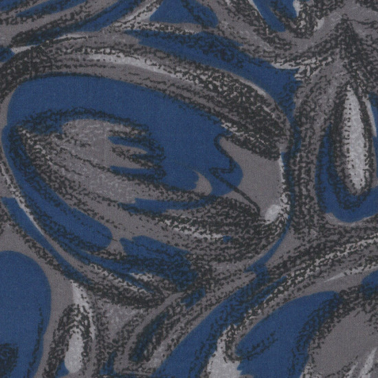Viscose Traces Keos 2331-5 fabric - Viscose fabric printed with drawings of dark blue and gray strokes. The composition of the fabric is 100% fiber and the width is simple (between 70-90cm)