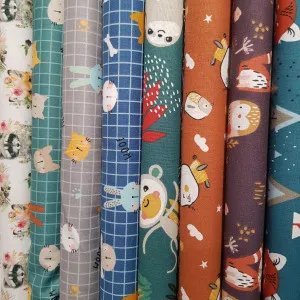 Cotton fabrics with a children's theme, floral motifs, geometric shapes...